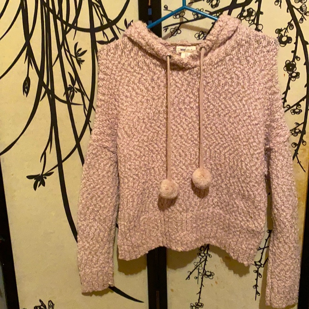 Yes/Lola Slit Loop Knit Drawstrings  Hooded Sweater